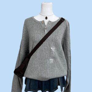 vintage 90s gray preppy indie skate henley knit sweater